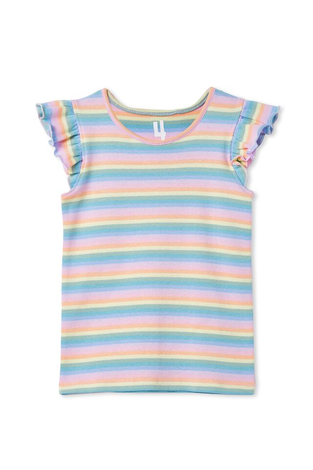 NEW 100% Cotton T-shirts Boys Girls Comfy Tops Shirts Rainbow Striped O-Neck UK